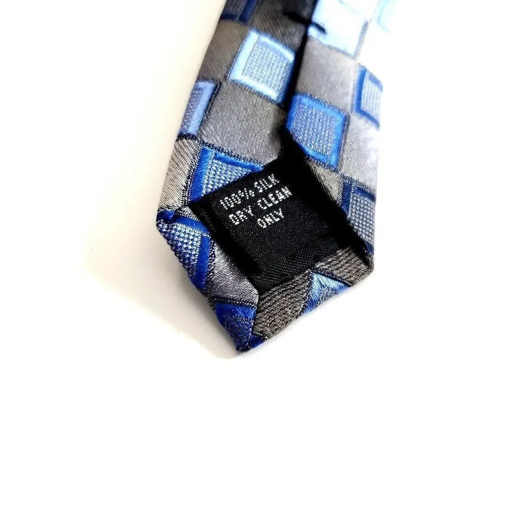 Pierre Cardin Beige Blue Woven Geometric Wide‎ Silk Tie